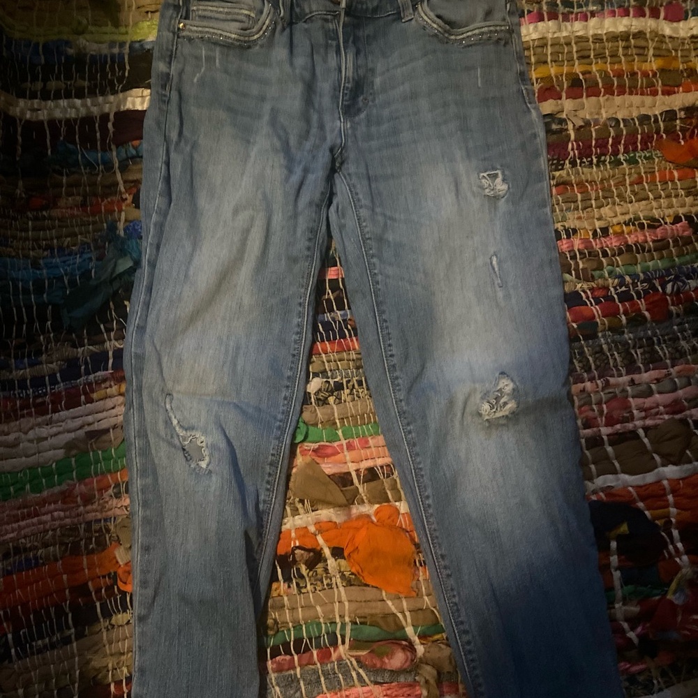 Blue Relaxed Fit Distressed Jeans